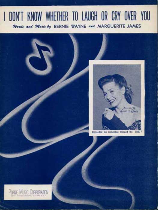 I Don't Know Whether To Laugh Or Cry Over You-Sheetmusic w/photo of Jeanette Daws
