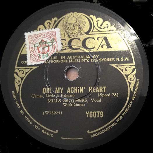 Decca Australia Y6079 record label, Mills Bros