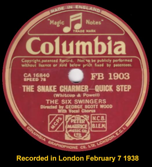 Columbia FB 1903 record label, The Six Swingers