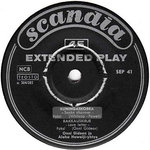 scandia SEP 41, 45rpm Extended Play record label,Onni Gideon