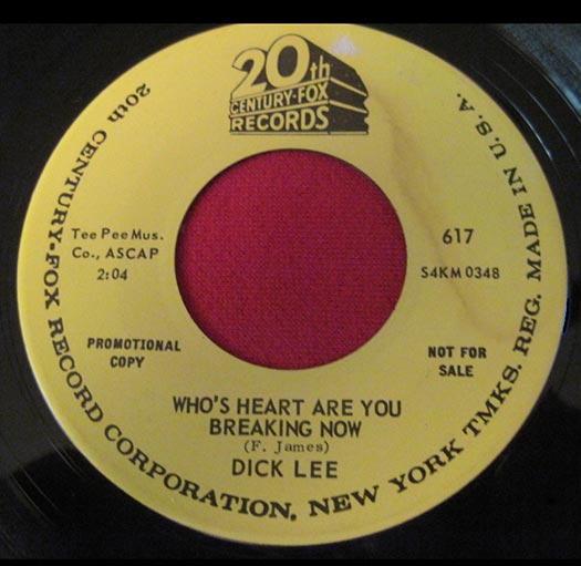 20th Century Fox 617 promotional copy record label, Dick Lee
